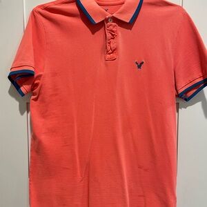 American Eagle Outfitters Coral Polo with Blue Trim